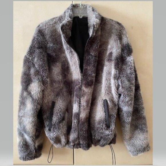 Grey Furry Loose Fit Bomber Jacket - Picture 3 of 4